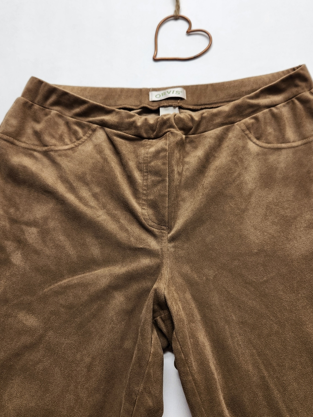 ⭐️ORVIS Luxe Faux Suede Pull On Pants Brown Cognac Size Large L Stretch Comfort